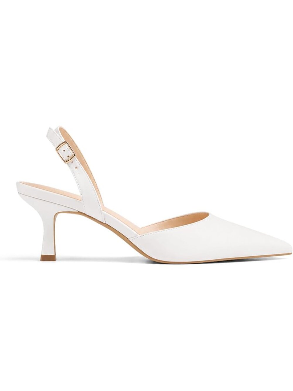 Women's White Faux Leather Closed Pointed Toe Pumps D’Orsay Slip on Kitten Heels